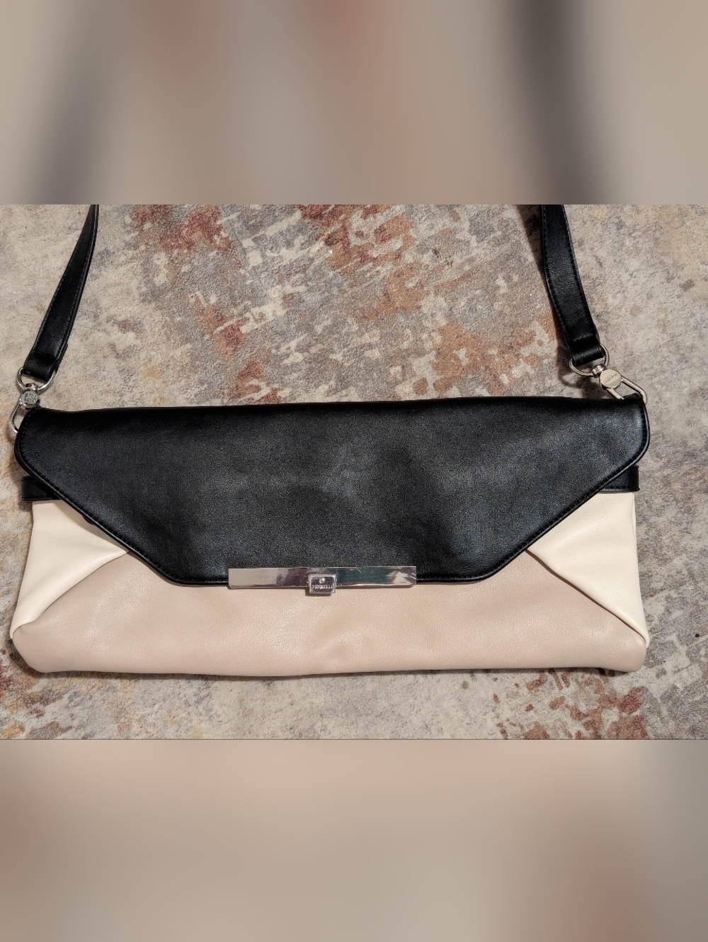 Chic Fiorelli Vegan Color Cream And Black Envelope Clutch Shoulder Bag